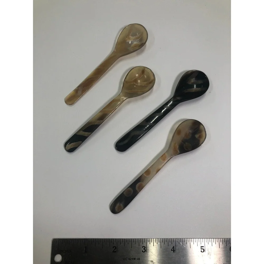 Natural Horn Condiment Spoons Set of 4 Handcrafted Polished Salt Caviar Servers